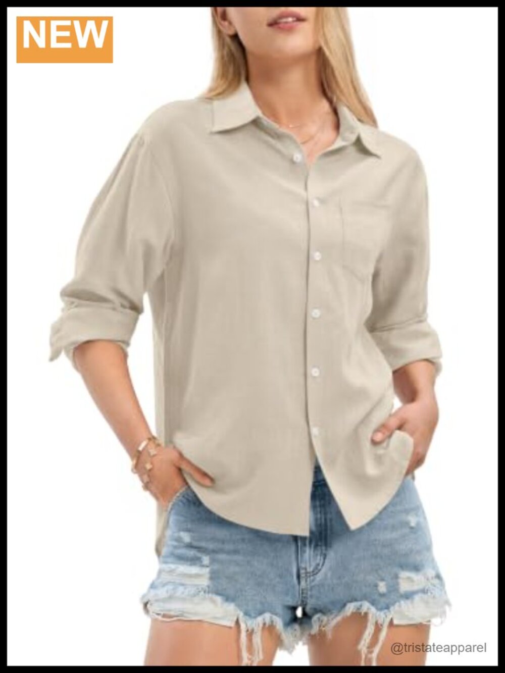 Lyocell Linen Loose Fit Button Down Shirt - Breathable Long Sleeve Blouse